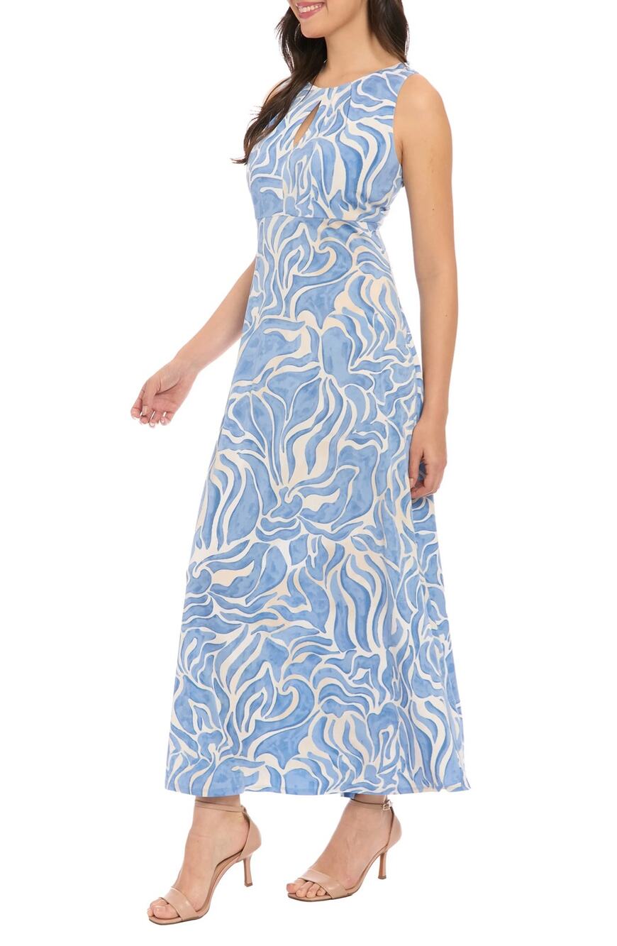 Maggy London Dress SZ 4 Maxi Blue Floral Sleeveless NWT Empire Waist Keyhole